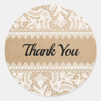 Thank You Rustic Lace Custom Classic Round Sticker