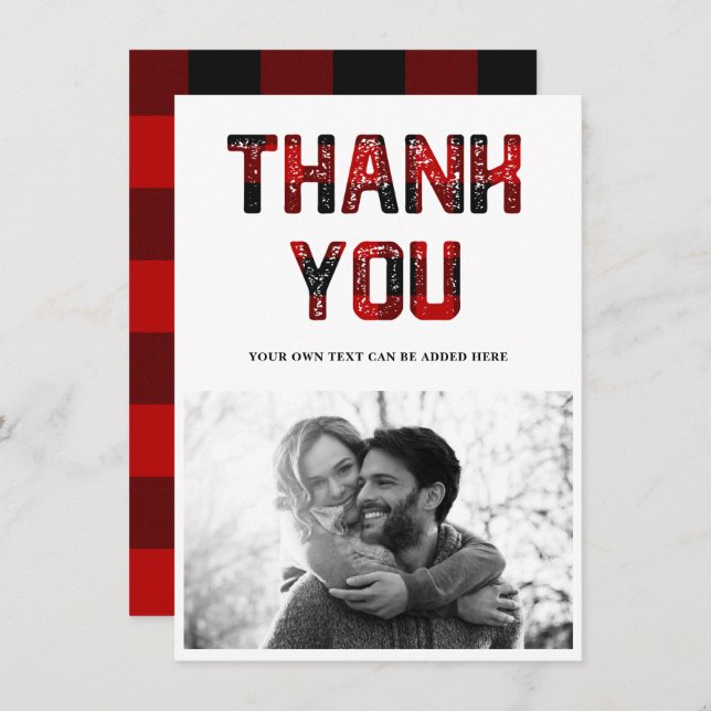 Thank You Rustic Red Plaid Photo Card (Front/Back)