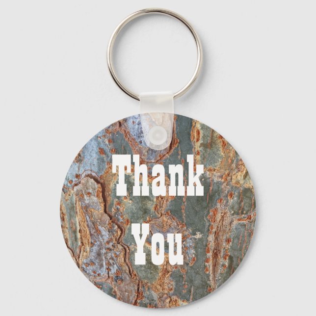 Thank You Rustic Tree Bark Abstract Appreciation Key Ring (Front)