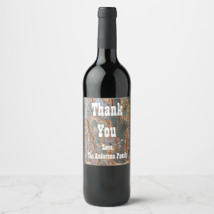 Thank You Rustic Tree Bark Abstract Appreciation Wine Label