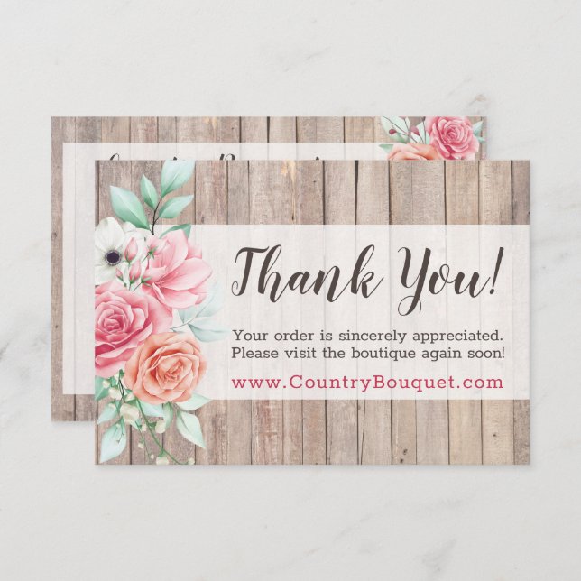 Thank You Rustic Wood Country Farmhouse Roses Card (Front/Back)