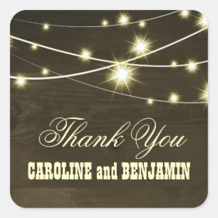 thank you rustic wood lights country wedding square sticker