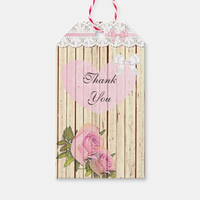 Thank you Rustic Wood Vintage Rose Gift Tag (Front)