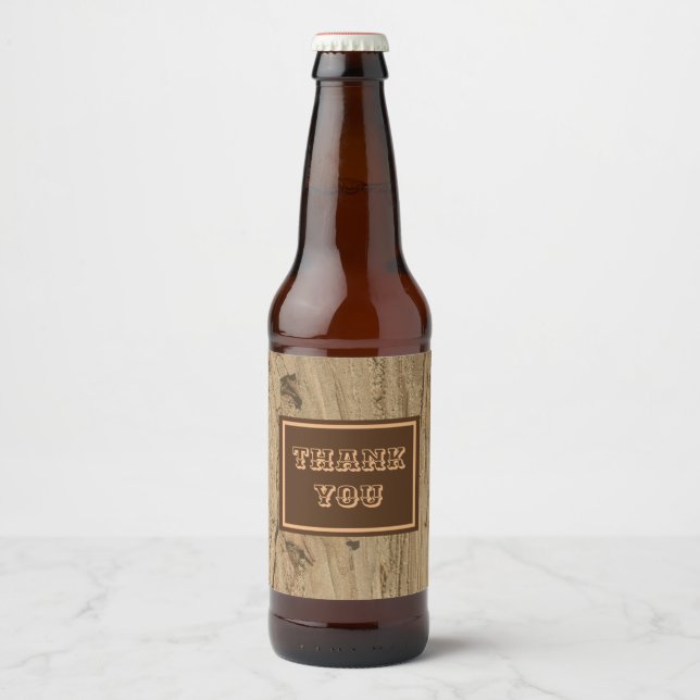 Thank You Rustic Woodgrain Photo Earth Tone Nature Beer Bottle Label (Front)