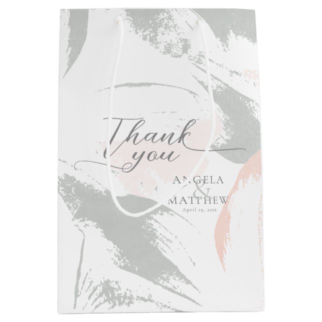 Thank You Sage Blush Watercolor  Medium Gift Bag (Front)