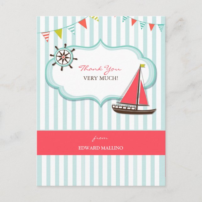 Thank You Sailing Birthday Postcard (Front)