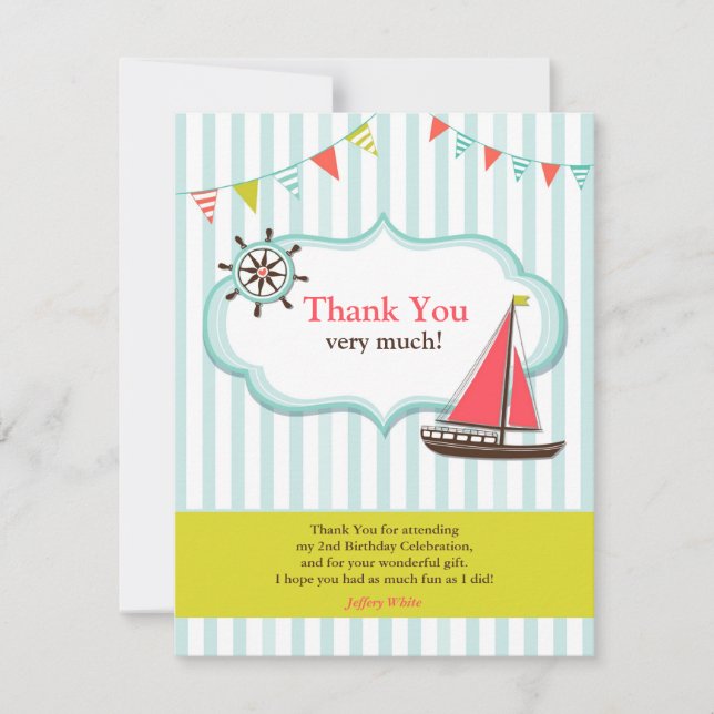 Thank You Sailing Boat Birthday Flat Card (Front)