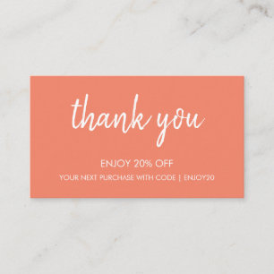 Thank You Salmon Modern Minimalist Handwritten Discount Card