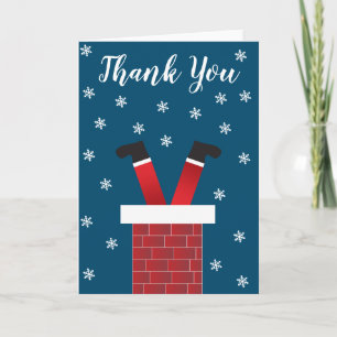 Thank You Santa Claus Chimney Snowflakes Red Blue Card