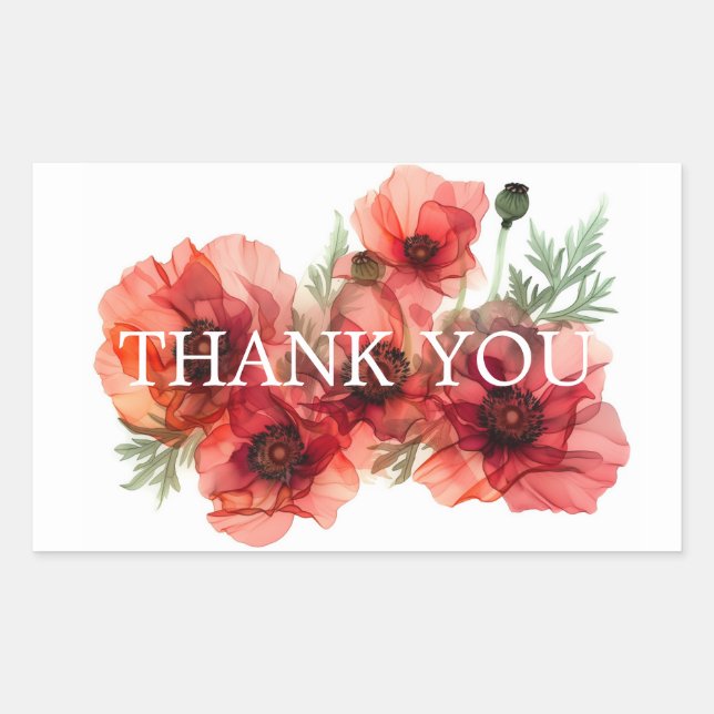 Thank You  Scarlet Petal Elegance  Rectangular Sticker (Front)
