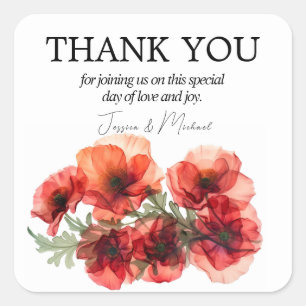 Thank You  Scarlet Petal Elegance  Square Sticker