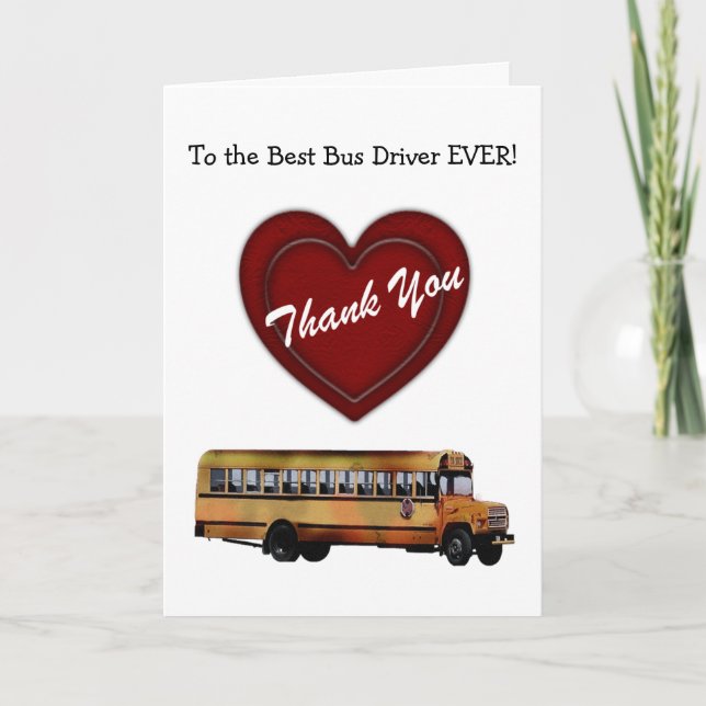 Thank You!-School Bus Driver/Red Heart+Personalise You Card (Front)
