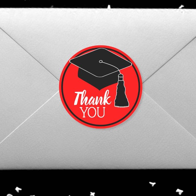 Thank You School Colours Black and Red Classic Round Sticker (Creator Uploaded)