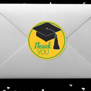 Thank You School Colours Green and Gold Classic Round Sticker