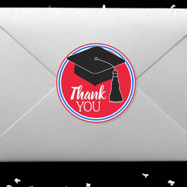 Thank You School Colours Red White and Blue Classic Round Sticker (Creator Uploaded)