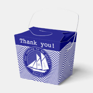 Thank You - Schooner on Navy Waves Nautical Party Favour Box