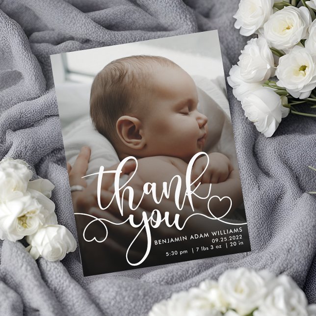 Thank You Script Baby Birth Announcement Postcard (Creator Uploaded)
