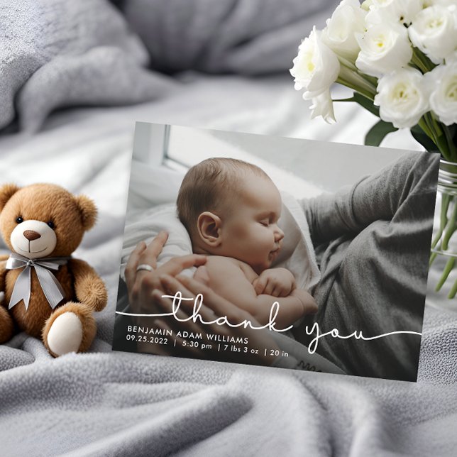Thank You Script Baby Birth Announcement Postcard (Creator Uploaded)