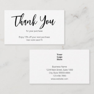 Thank You Script Black and White Business Logo Discount Card