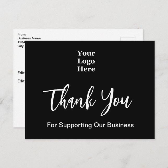 Thank You Script Black and White Business Logo Postcard (Front/Back)
