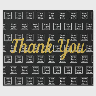 Thank You Script Black Your Logo Here Template Wrapping Paper