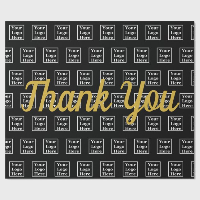Thank You Script Black Your Logo Here Template Wrapping Paper (Flat)