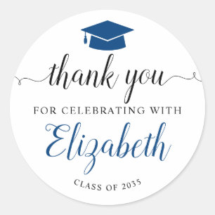 Thank You Script Blue Grad Graduation Party Favour Classic Round Sticker
