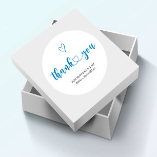 Thank You Script Blue Heart Small Business Classic Round Sticker