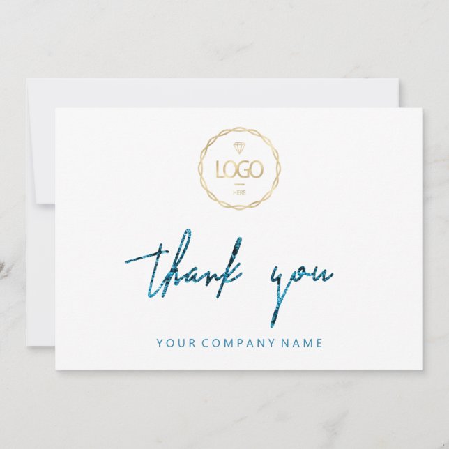 Thank You Script Business  Insert Card Logo Blue  (Front)