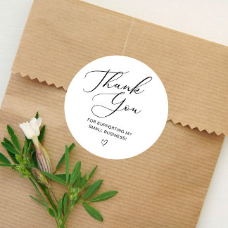 Thank You Script Elegant Heart Small Business Classic Round Sticker