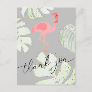 thank you script flamingo pink tropical postcard