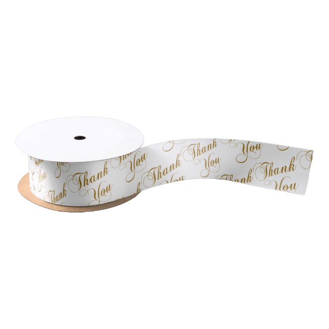 Thank You Script Font Word Pattern Satin Ribbon (Spool)