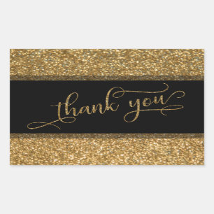 Thank You Script, Gold Glitter Border & Text Rectangular Sticker