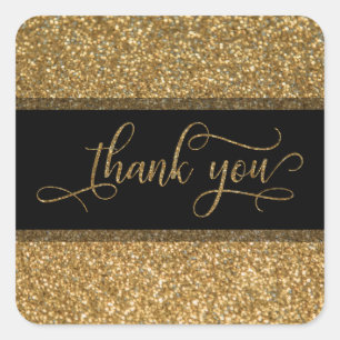 Thank You Script, Gold Glitter Border & Text Square Sticker