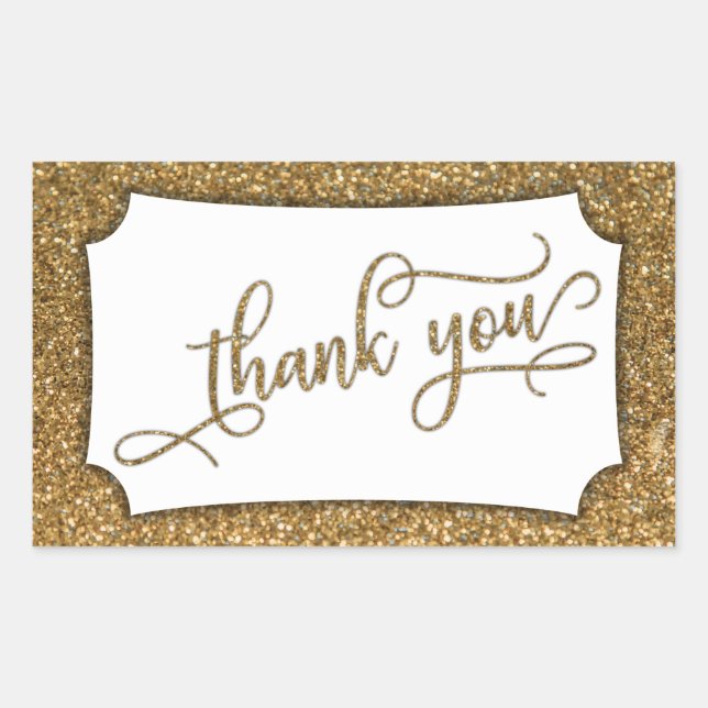 Thank You Script, Gold Glitter & Ornate Band Rectangular Sticker (Front)