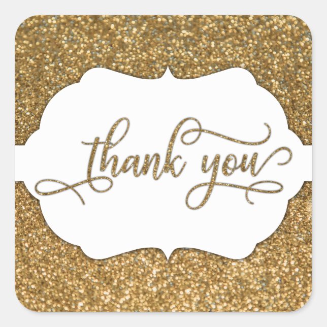 Thank You Script, Gold Glitter & Ornate Band Square Sticker (Front)