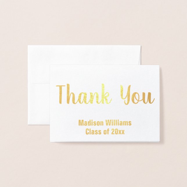 Thank You Script Graduate Name Gold Foil Foil Card (Front With Envelope)