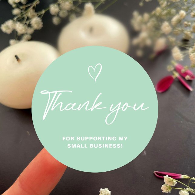 Thank You Script Green Heart Small Business Classic Round Sticker (Creator Uploaded)