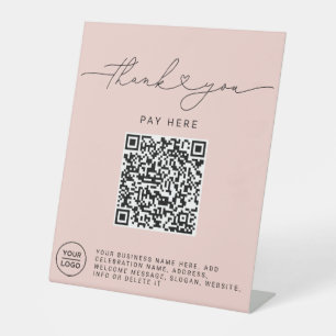 Thank You Script Heart Scan Me QR Code Logo Pink Pedestal Sign