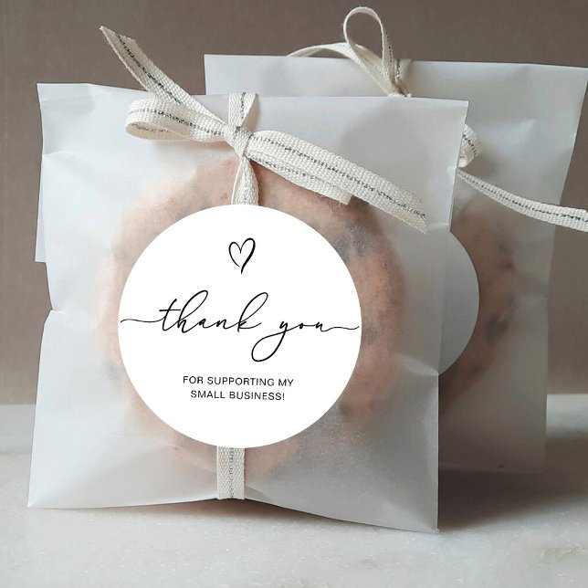 Thank You Script Heart Small Business Classic Round Sticker (Creator Uploaded)