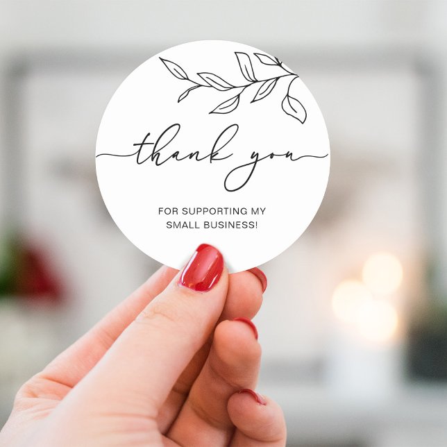 Thank You Script Leaves Small Business Classic Round Sticker (Creator Uploaded)