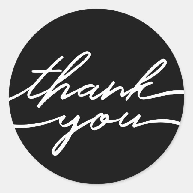 "Thank You" Script Lettering Elegant Black Sticker (Front)