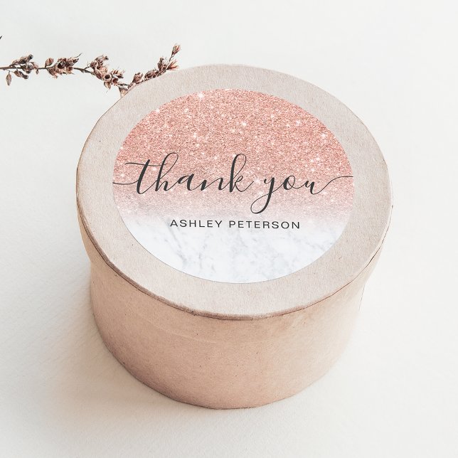 Thank you  script marble rose gold glitter ombre classic round sticker (Creator Uploaded)