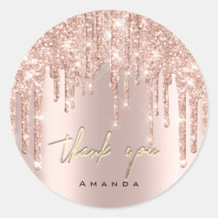 Thank You Script Name 16th Bridal Rose Blush  Classic Round Sticker