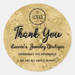 Thank You Script Name Custom Logo Glitter Gold Classic Round Sticker