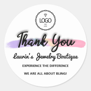 Thank You Script Name Custom Logo Pink Strokes Classic Round Sticker