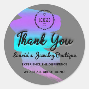 Thank You Script Name Custom Logo Strokes BlueGray Classic Round Sticker