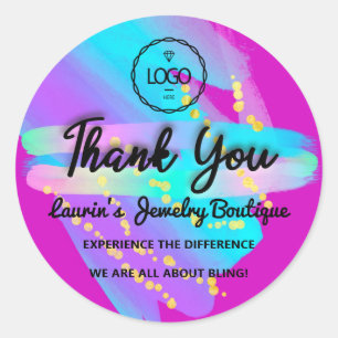 Thank You Script Name Holographic Stroke Paint Classic Round Sticker