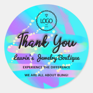 Thank You Script Name Holographic Strokes Pink Classic Round Sticker