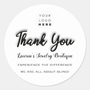 Thank You Script Name Shop Black White Simply   Classic Round Sticker